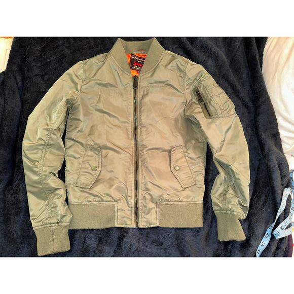 SCHOTT OLIVE GREEN AVIATOR BOMBER ARMY JACKET XS ORANGE LINING - Picture 8 of 11